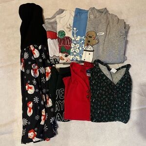 Girls bundle of clothes for the holidays. Sizes 6-7. One dress, seven shirts.